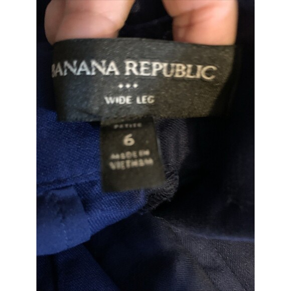 Banana Republic Linen Blend Pant Wide Leg Pleated Navy High-Rise Size 6 Petite - Picture 7 of 12